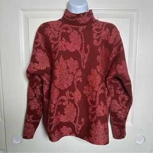 Sioni Womens Small Sweater Mock Red Metallic Sparkle Pullover Festive Holiday